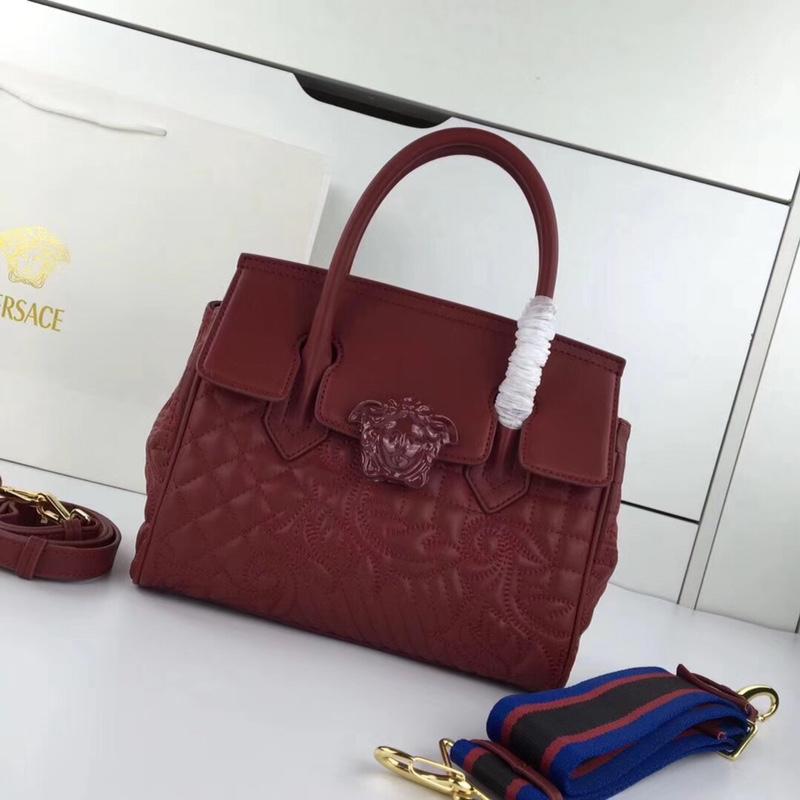 Versace Chain Handbags DBFF452 Full Skin Embroidery Dark Red